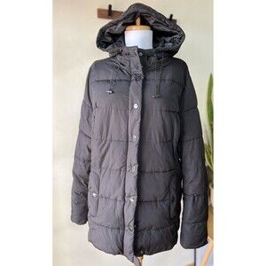 St. John's Bay Black Hooded Puffer Jacket Zip Button Pockets Women's XL
